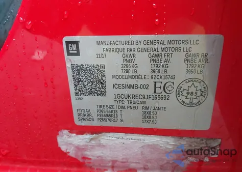 2018 Chevrolet Silverado 1500 1Lt/2Lt from USA, damaged, VIN 1GCUKREC9JF165692